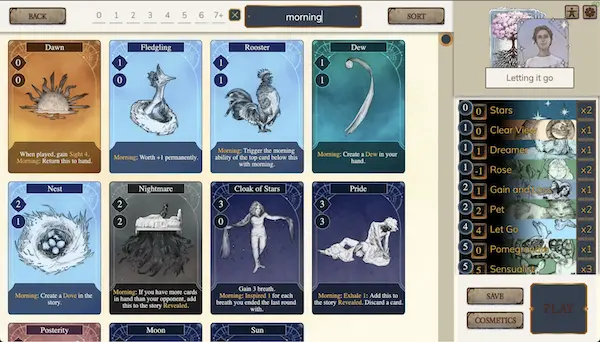 Deckbuilding screen